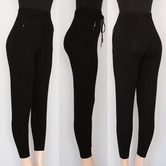 NEW Comune Glendwood Zip Pocket High Waist Soft Cozy Knit Jogger Pants Black $84 - Picture 8 of 11